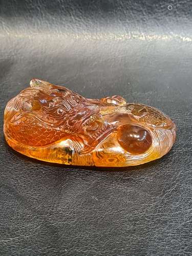 20th Century Chinese Carved Dragon Amber Pendant