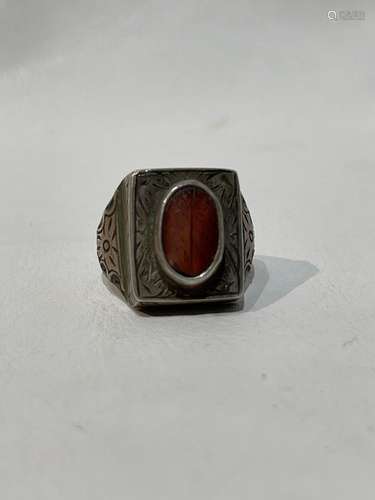 19th Century Islamic Silver Carved Ring With Arabic Calligra...