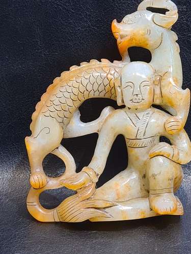 Chinese Jade Plaque Decorated With Dragon & Buddha