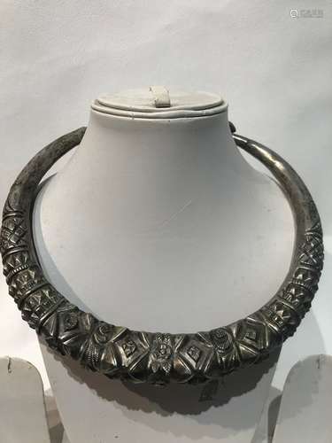 19th Century White Metal Indian Choker Necklace