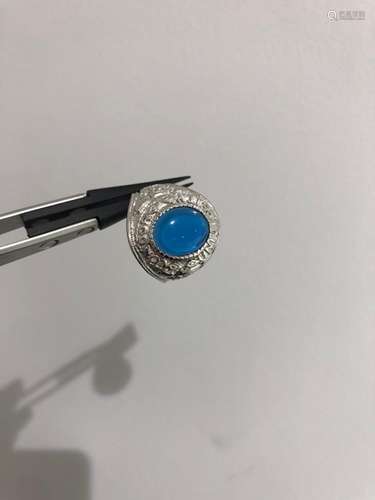 silver gents college ring with blue stone