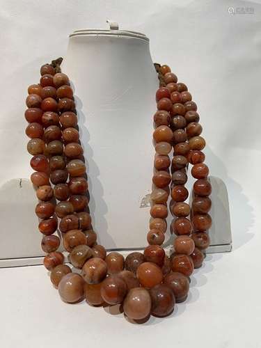 Afghanistan 3 Bead String Agate Necklace