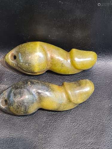 A Pair Of Chinese Erotica Hard stone Penis Pendants