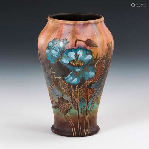 Kleine Jugendstil-Vase mit blauen Mohnblumen