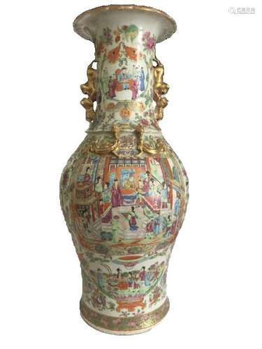 Large Chinese 19th Century Famille Rose Vase Late Ming Dynas...