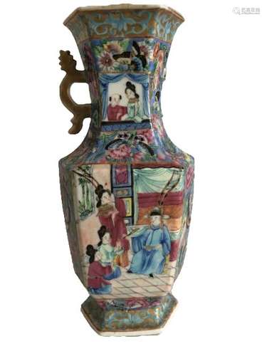 Chinese 19th Century Hand Painted Vase With Floral Scenes