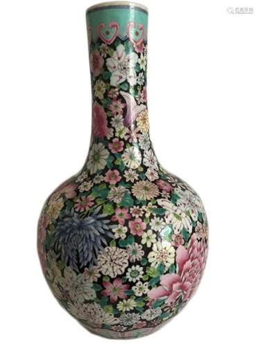 19th Century Chinese Famille Rose Lotus Vase Qianlong Mark