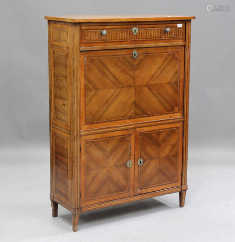 A late 19th century French fruitwood escritoire with kingwoo...