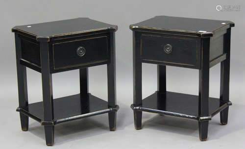 A pair of modern ebonized bedside tables, height 60cm, width...