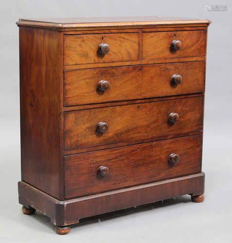 A Victorian mahogany chest of two short and three long drawe...