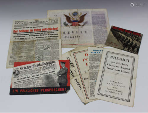 A collection of Second World War period propaganda leaflets,...