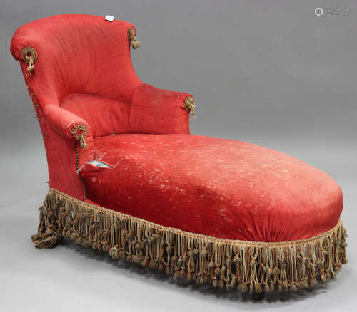 A late Victorian tub back daybed, upholstered in crimson vel...