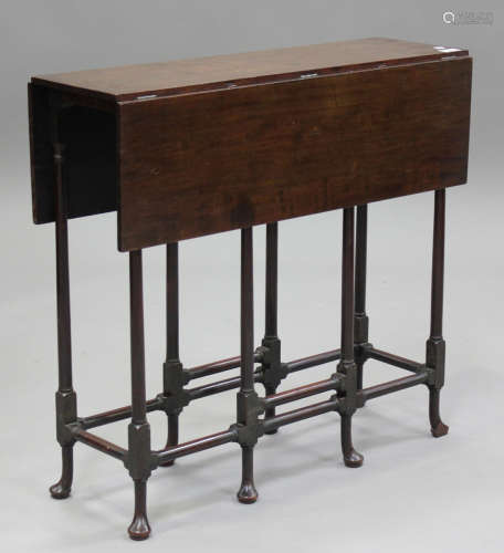 A George III mahogany drop-flap spider-legged side table, ra...