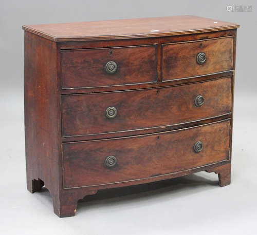 A Regency mahogany bowfront chest of oak-lined drawers, heig...