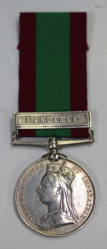 An Afghanistan Medal 1878-80 with bar 'Kandahar', with indis...