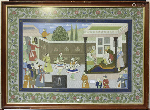 A 20th century Indian watercolour depicting a court scene of...