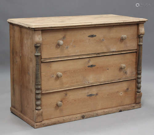 A late 19th/early 20th century Continental pine chest of thr...