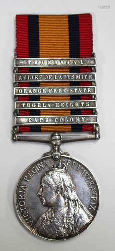 A Queen's South Africa Medal with five bars, 'Cape Colony', ...