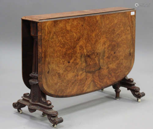 A good mid-Victorian burr walnut Sutherland table, raised on...