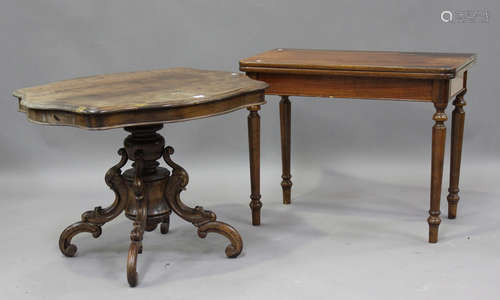 A late 19th century Continental walnut centre table, on scro...