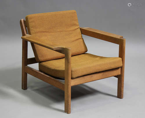 A mid-20th century Danish oak framed armchair, designed by B...