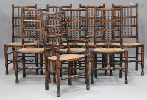 A set of eight 20th century stained ash and beech spindle ba...