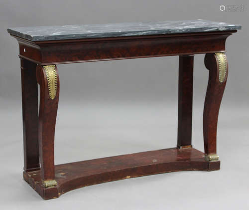 A late 19th century Empire style figured mahogany console ta...