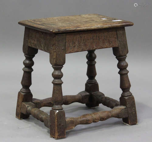 A 19th century oak joint stool, on turned and block legs, he...