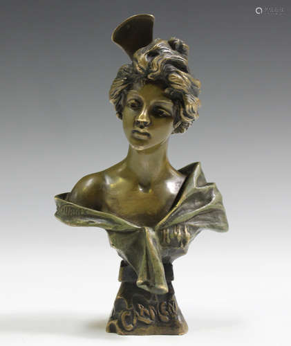 After Emanuel Villanis - 'Carmen', a green patinated cast br...