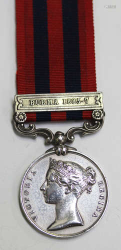 An Indian General Service Medal with bar 'Burma 1885-7', nam...