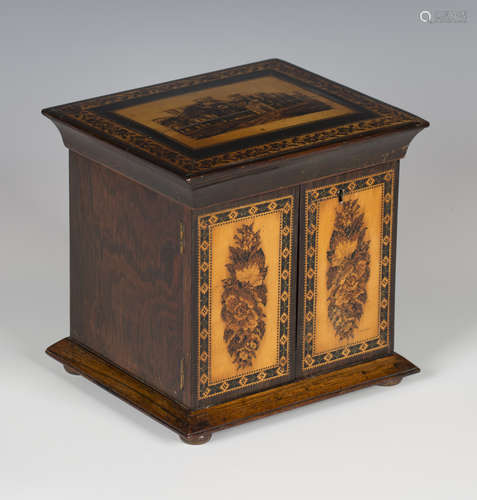 A Victorian Tunbridge ware table-top needlework cabinet, the...