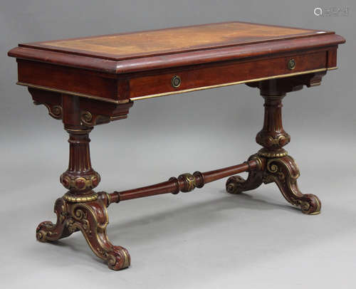 A Victorian and later stained walnut and gilt painted librar...