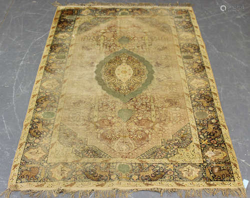 A Turkish part silk and metal thread rug, early 20th century...