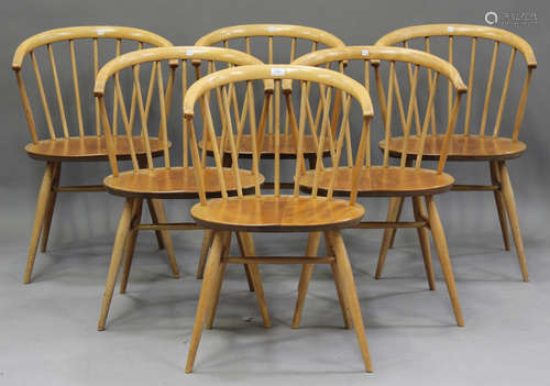 A set of six mid-20th century Ercol 'cowhorn' elbow chairs d...