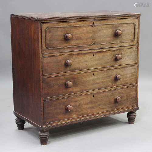 An early Victorian mahogany secrétaire chest of four oak-lin...