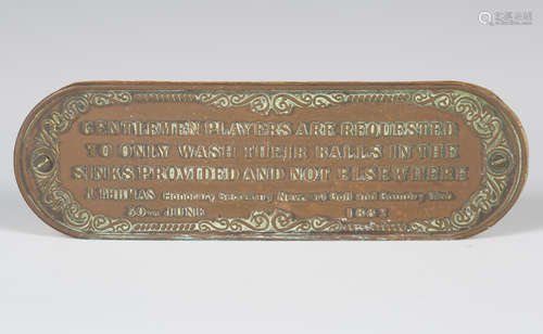 A pressed copper plaque of golfing interest, inscribed with ...