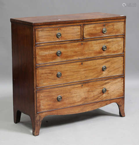 A George IV mahogany chest of oak-lined drawers, on splayed ...