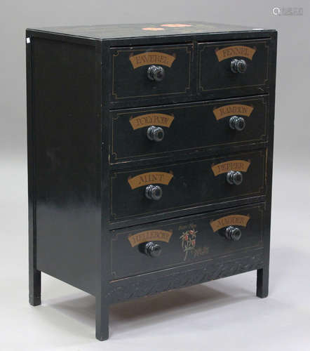 A mid-20th century chest of drawers, later painted with 'Rem...