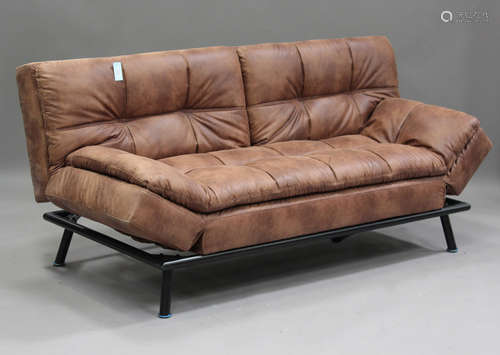 A modern brown leatherette sofa bed, height 85cm, length 187...