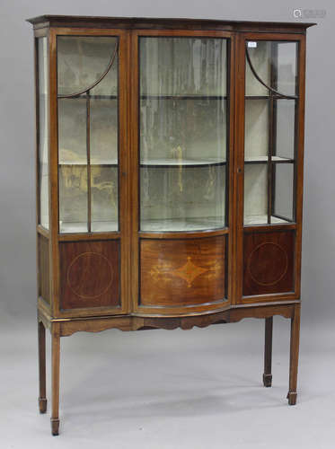 An Edwardian mahogany and boxwood line inlaid display cabine...