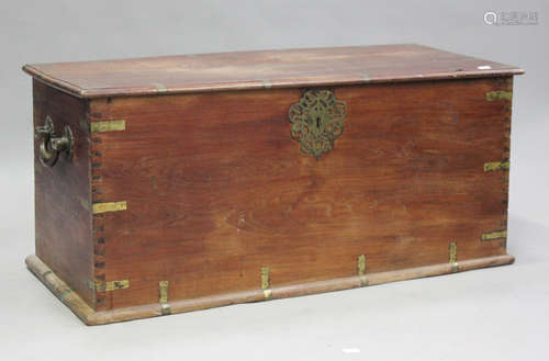 A large late 19th century Middle Eastern teak and brass boun...