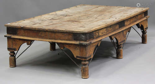 A large 20th century Indian hardwood coffee table with wroug...