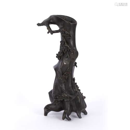 Bronze model of a tree Chinese with stylized flowers and bra...