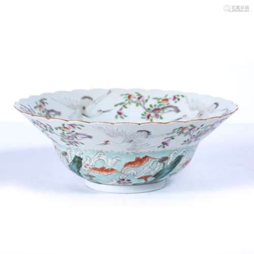 Famille rose bowl Chinese, 19th Century with a flared neck, ...