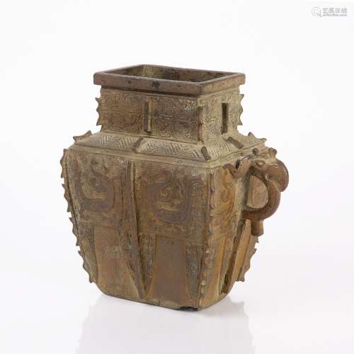 Bronze Shang style wine vessel Chinese, 17th/18th Century wi...