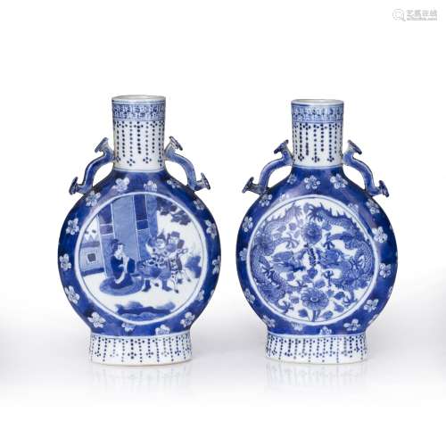 Pair of blue and white moon flasks Chinese, 19th Century dec...