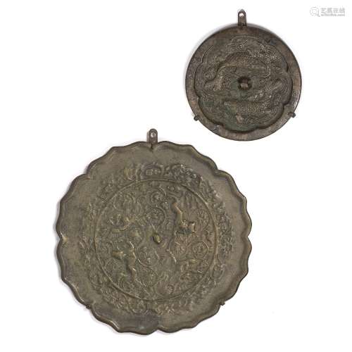 Two bronze mirrors Chinese Han/Tang dynasty the smaller mirr...