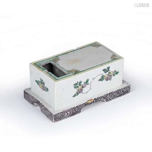Famille verte biscuit porcelain ink stand Chinese, Kangxi pe...
