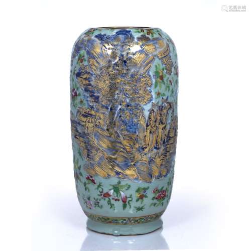 Large celadon vase Chinese, 19th Century decorated to the bo...