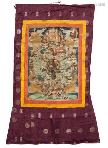 Mandala Thangka Tibetan, 20th Century painted with the Wheel...